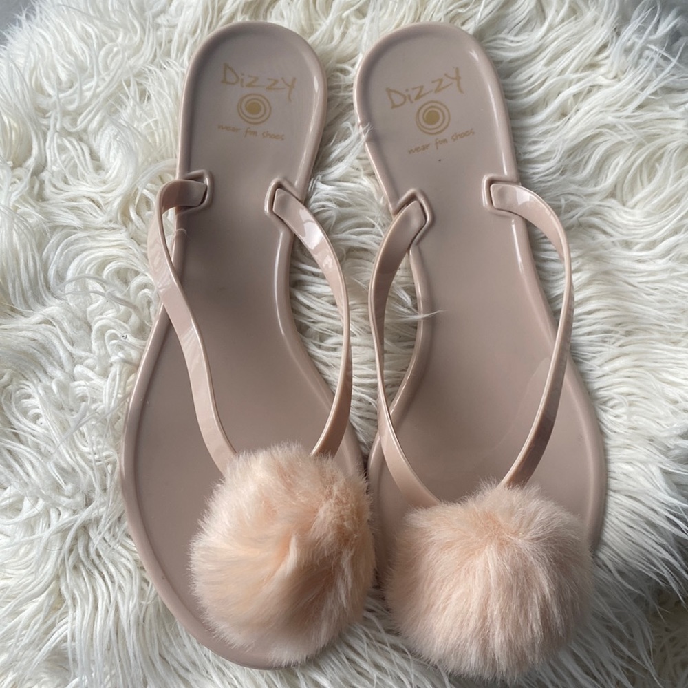 NWB Blush color flip flops with pom pom